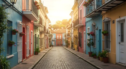 Fototapeta premium Colorful Cobblestone Street in a Charming Old Town