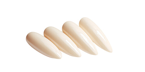 Four light beige, pointed, artificial nails