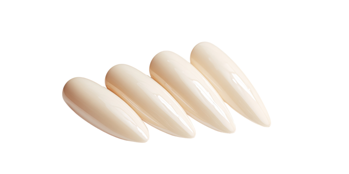 Four light beige, pointed, artificial nails