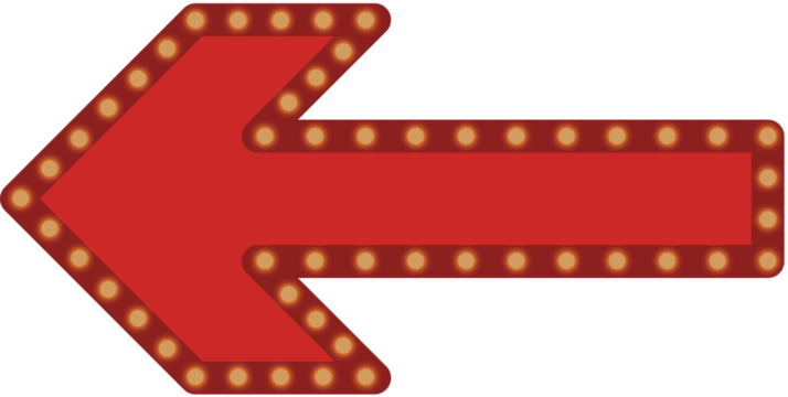 Red arrow sign with light bulbs