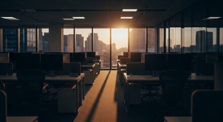 Empty Office at Twilight after Work Hours