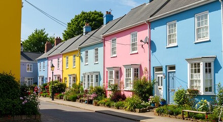 Fototapeta premium Colorful Row Houses on a Sunny Street