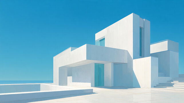 Minimalist White Villa Under Clear Cyan Sky