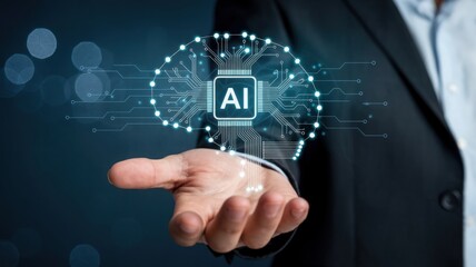 Fototapeta premium Artificial Intelligence Brain Chip in Hand Concept
