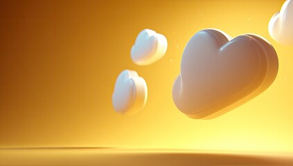 Floating, stylized white clouds against a warm, gradient orange background