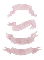 Watercolor Ribbon Banners clipart set, Hand Painted Pink Vintage Scrolls