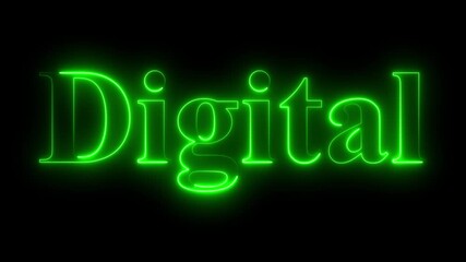 Watch now neon text animation. A neon sign spells out DIGITAL against a dark textured background. - Powered by Adobe