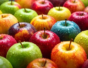 Colorful Apples with Blue Variation - Apples in vivid colors with drops, including rare blue fruit.