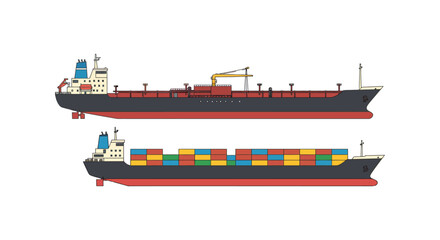 shipping vessels with containers and cargo hold illustration
