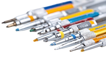 Closeup of Various Colored Screwdrivers on Transparent Background