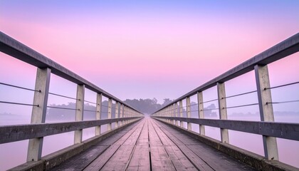 Fototapeta premium Quiet footbridge with thin guardrail line against pastel morning wallpaper background representing urban landscape detail suitable for modern minimal design