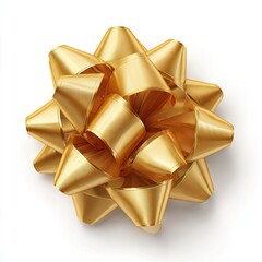 Golden star-shaped gift bow, top view