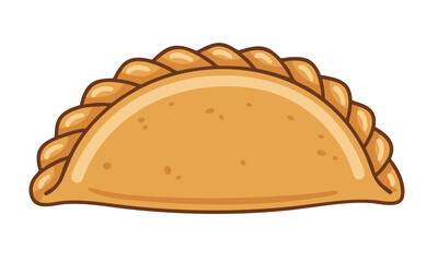 A simple, stylized illustration of a golden-brown empanada with a crimped edge. (Created Using Generative AI Tools)
