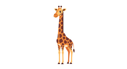 Obraz premium Cute cartoon giraffe with long neck and spots standing tall. A charming and friendly safari animal character illustration isolated on a white background