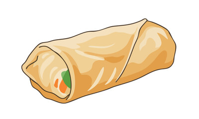 A single golden brown spring roll with visible vegetable filling, isolated on a white background. (Created Using Generative AI Tools)
