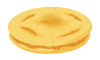 Illustration of a golden-brown arepa, a flatbread made of ground maize. (Created Using Generative AI Tools)