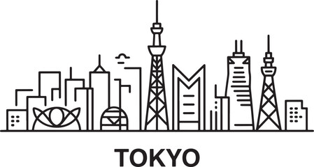 Detailed Tokyo Cityscape Outline Vector Illustration with Modern Design and Minimalist Style