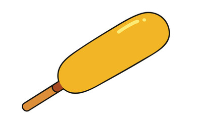 Cartoon illustration of a corn dog on a stick, isolated on white background.