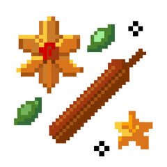 Fototapeta premium Vibrant pixel art style simple cloves spice icon perfect for culinary designs and healthy ingredient themes