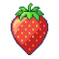 Fototapeta premium Simple pixel art strawberry, perfect for cheerful food-themed projects and digital illustrations that need a fun, vibrant touch