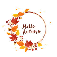 Hello autumn. Composition of autumn leaves. Autumn slogan for your design. Vector illustration isolated on white background