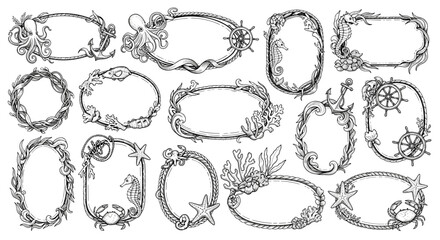 Collection of decorative nautical frames with sea creatures and elements