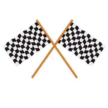 animation of two start or finish flags waving, isolated in white