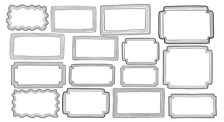 Collection of hand drawn frames with varying shapes and line thickness