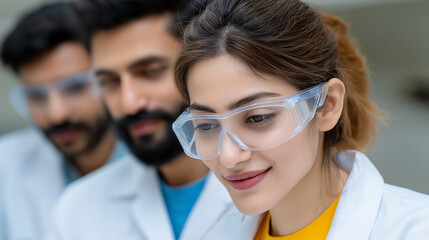 Fototapeta premium Researchers develop green chemistry solutions for biodegradable plastics, highlighting clean technology, alternative energy, waste reduction, and sustainable innovation.