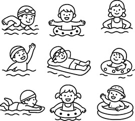 Swimming Vector Icon Set – Minimal Monoline Style