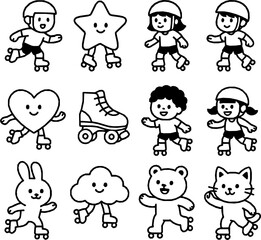 Roller Skating Vector Icon Set – Fun Minimal Line Style