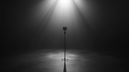 a stage with microphone and spotlight in the studio