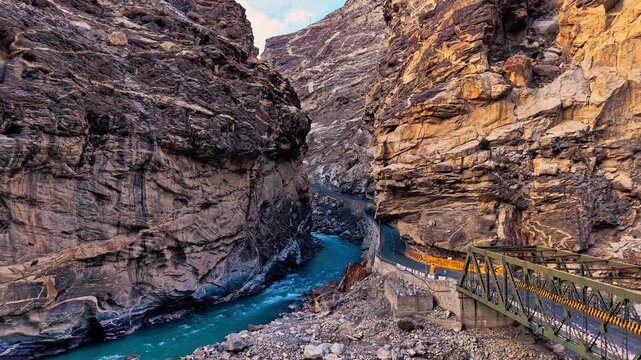 Khab Sangam Confluence of Spiti and Sutlej Rivers in Spiti Valley, Himachal Pradesh, India
