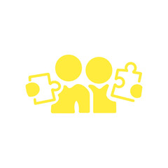 Teamwork with puzzle pieces icon / パズルのピースを持つ2人のチームワークアイコン