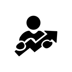 【Business Icons – Meeting】Person with upward arrow growth icon / 成長や上昇を表す矢印を持つ人のアイコン