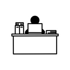 Office worker using laptop at desk icon / デスクでノートパソコンを使うオフィスワーカーのアイコン
