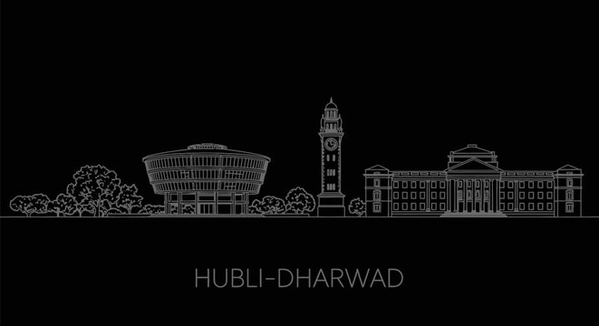 HubliDharwad skyline with India, and line art.