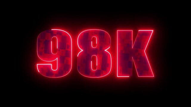98k glowing neon red typography, futuristic milestone number design for online subscribers success, community growth and social media celebration