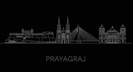 Obraz premium Prayagraj India Skyline with Minimalist Black.