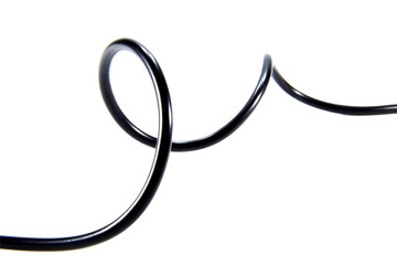 Black wire cable of usb and adapter isolated on white background.