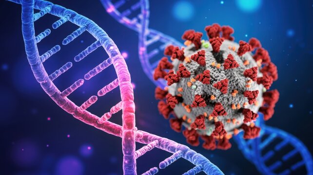 Coronavirus Virus and DNA Helix Medical Illustration