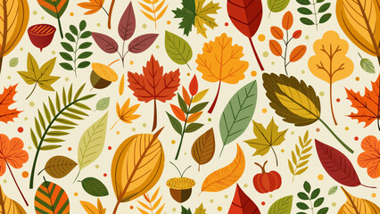 Obraz premium Vibrant autumn leaf pattern with acorns and pumpkins