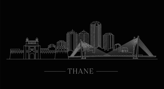 Thane with India Skyline Outline Dark Minimal.