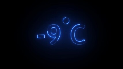"Glowing -9°C Temperature Display in Bright Neon Blue on a Dark Background Representing Freezing Weather, Cold Climate Conditions, Digital Thermometer Interface, or Futuristic Icy Visual Aesthetics". - Powered by Adobe