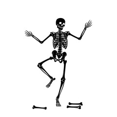 Fototapeta premium Spooky skeleton dancing on white background, perfect for Halloween designs or anatomy projects, adding a touch of macabre fun to your creative work now