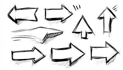 Hand-drawn collection of various arrows in different styles