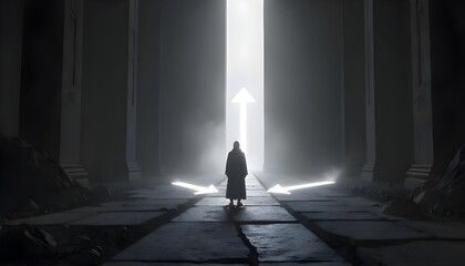 Person at Crossroads with Arrows – Symbol of Confusion and Decision-Making Mind