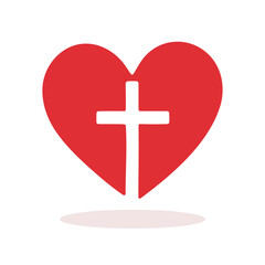 Flat illustration of a heart with a cross. A symbol of faith and love. Vector illustration.