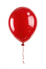 Single bright red balloon, smooth surface, on white background
