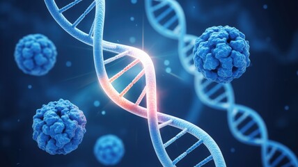 DNA Strand with Virus Cells and Abstract Background